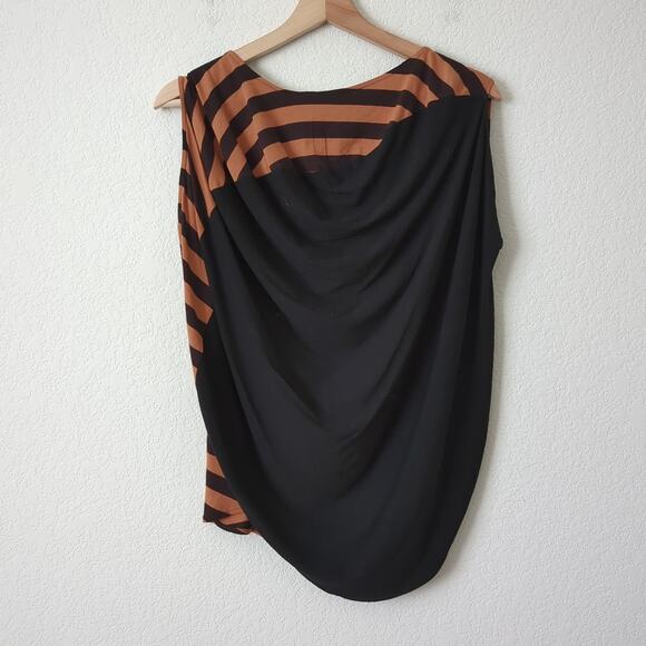 Zero + Maria Cornejo Women's Striped Sleeveless Asymmetrical Draped Brown Top XS - Picture 2 of 7